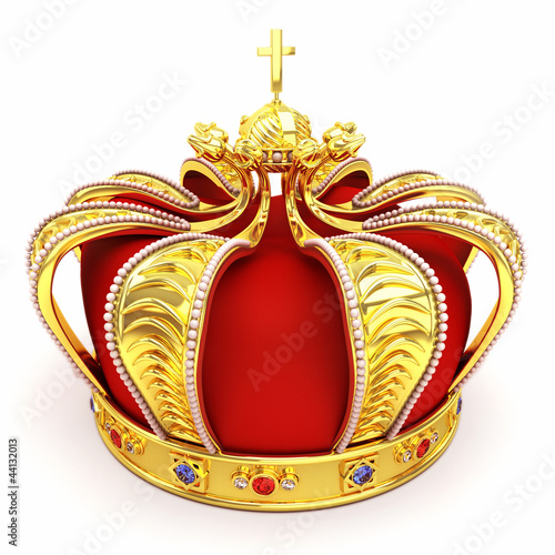 Illustration: 3d illustration of gold heraldic crown embeded with gems 3d illustration of gold heraldic crown embeded with gems