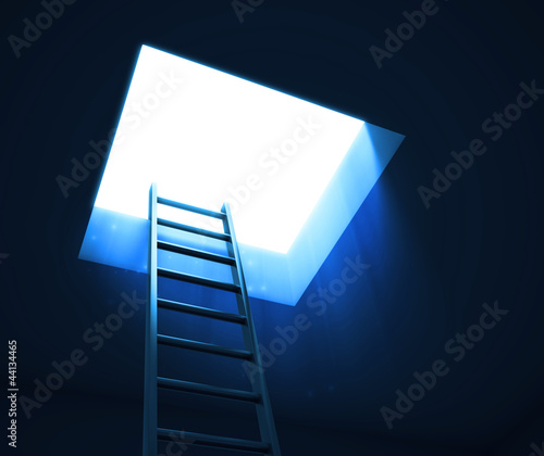 Illustration: Ladder leading to a night sky moon Ladder leading to a night sky moon
