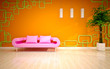 Illustration: modern living room with pink sofa modern living room with pink sofa