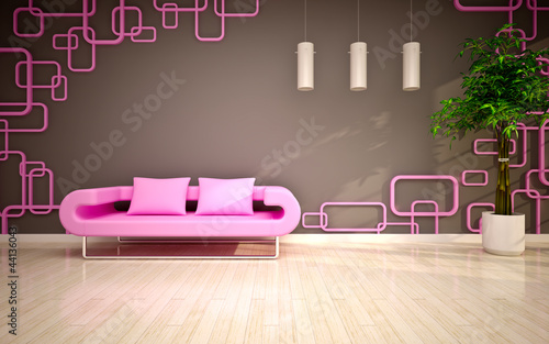 Illustration: modern living room with pink sofa modern living room with pink sofa