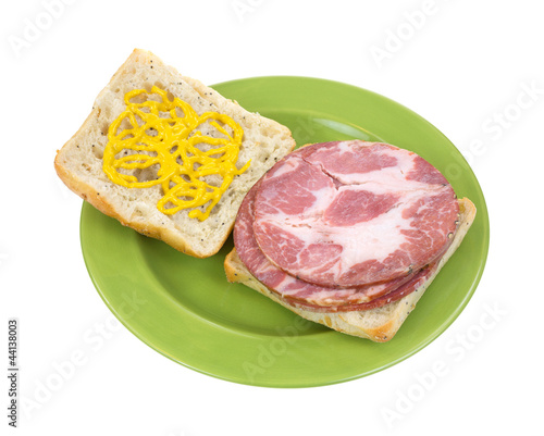 Photo: Open faced capicolla sandwich with mustard Open faced capicolla sandwich with mustard