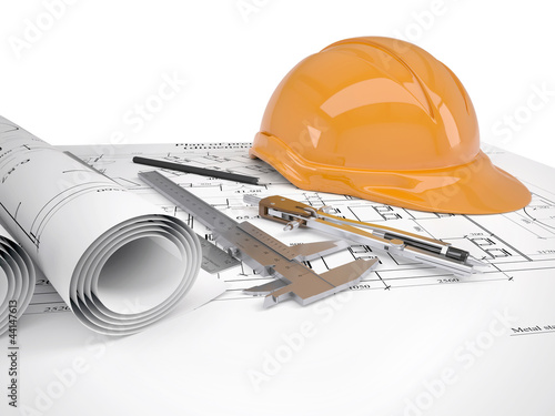 Illustration: Helmet and tools for construction drawings Helmet and tools for construction drawings