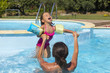 Mother and daughter on the swimming pool