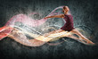 Girl in color dress dancing.Collage