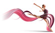 Girl in color dress dancing.Collage