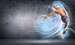 Photo: young man dancing hip hop with color lines young man dancing hip hop with color lines