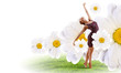 Girl in color dress dancing.Collage