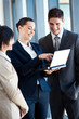 group of businesspeople discussing business on laptop
