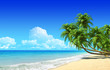 Foto: Palms on empty idyllic tropical sand beach. Palms on empty idyllic tropical sand beach.