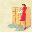 Vektor: Retro background with woman secretary Retro background with woman secretary