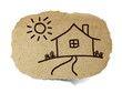 simple drawing of a house on recycle paper