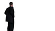 Video: Isolated businessman turns to camera and smiles Isolated businessman turns to camera and smiles
