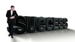 Video: Businessman leaning on the words success Businessman leaning on the words success
