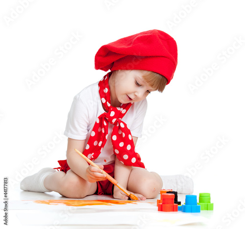Photo: painting child girl isolated on white painting child girl isolated on white