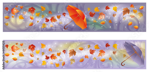 Vector: Two autumn banners with umbrella Two autumn banners with umbrella