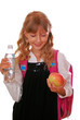 schoolgirl with bottle of water and an apple