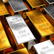Gold and Silver Bars with shallow depth of field