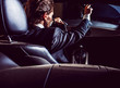 Beauty stylish guy in  car .