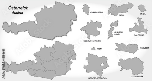 Vector: Österreich und Kantone in grau Österreich und Kantone in grau