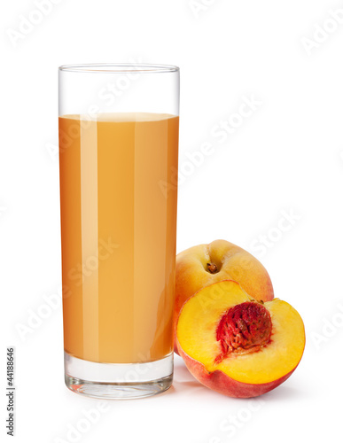 Photo: glass of peach juice on a white background glass of peach juice on a white background