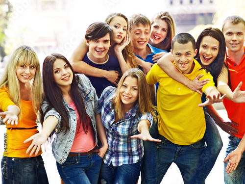 Photo: Group people in summer outdoor. Group people in summer outdoor.