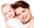 laughing baby with mother