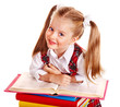 Child with stack book.