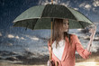 Photo: girl with umbrella, on sunset and under summer rain girl with umbrella, on sunset and under summer rain