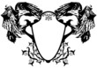 eagles holding shield - black and white vector illustration