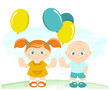 Vector: Happy kids with toy balloons Happy kids with toy balloons