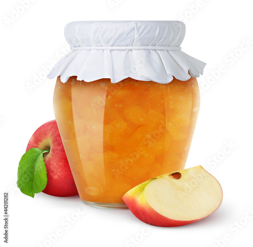 Photo: Apple jam isolated on white Apple jam isolated on white