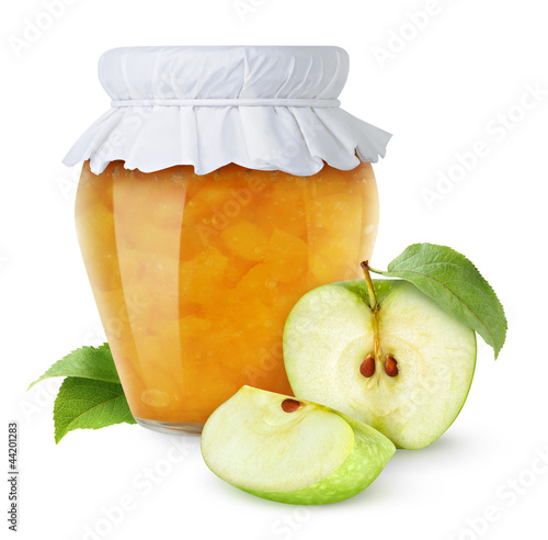 Photo: Apple jam isolated on white Apple jam isolated on white