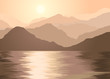 Foggy mountains and lake