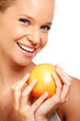 closeup portrait of a sexy woman with fruit