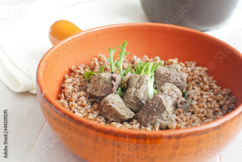 Photo: Cooked liver with buckwheat Cooked liver with buckwheat