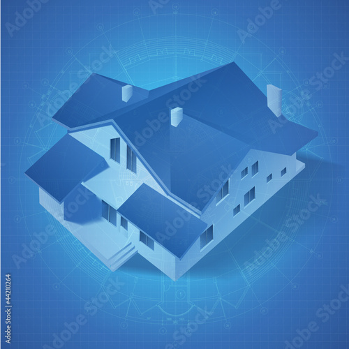 Vector: Architectural background with a 3D building model Architectural background with a 3D building model