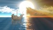 Video: sailing ship over the sea at day and sunset sailing ship over the sea at day and sunset
