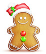 Cartoon Gingerbread Man with Santa Hat