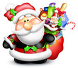 Whimsical Cartoon Santa with Gift Bag and Toys