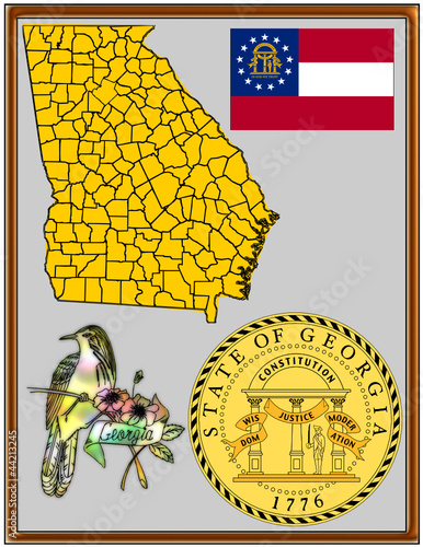 Vector: USA state Georgia flag map coat bird USA state Georgia flag map coat bird