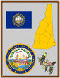 USA state New Hampshire flag map coat bird