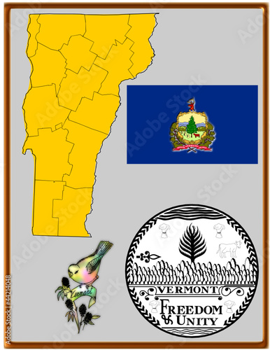 Vector: USA state Vermont flag map coat bird USA state Vermont flag map coat bird