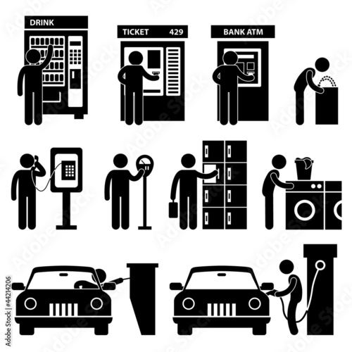 Vector: Man using Auto Public Machine Icon Symbol Sign Pictogram Man using Auto Public Machine Icon Symbol Sign Pictogram
