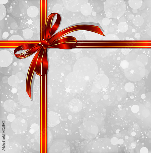 Vector: Red bow on a magical Christmas background. Vector Red bow on a magical Christmas background. Vector