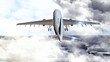 Airplane flying between clouds at day and night