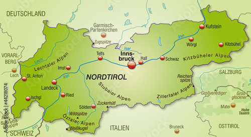 Vector: Übersichtskarte von Tirol und Umgebung Übersichtskarte von Tirol und Umgebung