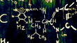 Chemistry formulas and symbols floating in 3D space
