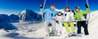 Skiing, winter  - happy family ski team on ski lift