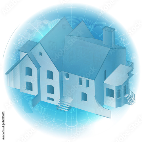 Vektor: Architectural background with a 3D building model Architectural background with a 3D building model