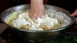 Woman kneading a delicious sponge cake